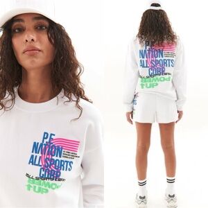 P.E NATION Optic White Power Up Graphic White Sweatshirt Sweater Pullover Top